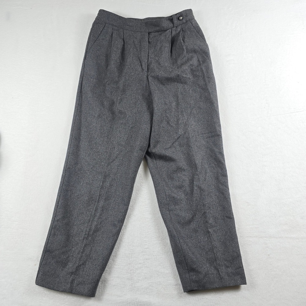 Panther Petite Vintage 100% Pure Wool Pleated Trousers Gray 14P RN 57803